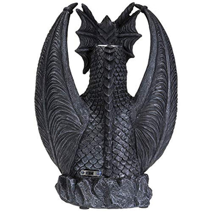 Pacific Giftware Black Guardian Dragon LED Lighted Stonewall Mountain Faux Stone Backflow Incense Burner Fantasy Dragon Breath Reverse Flow Smoke Waterfall Incense Collectible 8" Tall