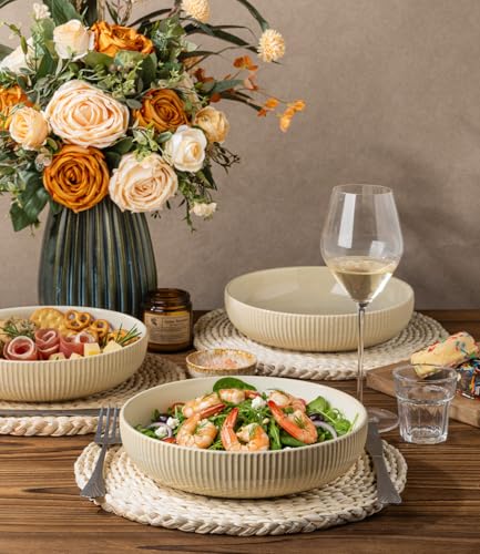 8.5" Ceramic Pasta Bowls Set of 4, Salad Bowls | Versatile Serving Bowls for Pasta, Salad, Fruit & Noodles, Housewarming & Wedding Gift, Cappuccino - color: Cappuccino, size: 8.5 Inch
