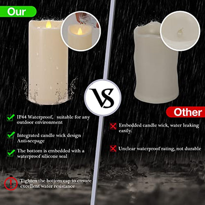 Large Outdoor Waterproof Flameless Candles with Remote and Timers, Battery Operated LED Flickering Pillar Candles, Long-Lasting, Ivory Plastic, D 4" x H 6", 1 Pack - color: 1 Pack-D4"x H6"