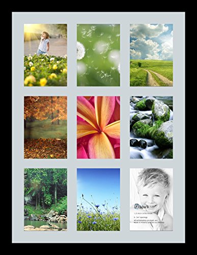 ArtToFrames Collage Photo Frame Single Mat with 9-5x7 Openings with Satin Black Frame and Baby Blue mat. - color: 9 - 5x7 - (2144), size: Baby Blue
