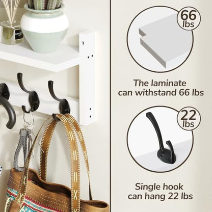 AMBIRD 34.2" L Wooden Wall Coat Hooks with Shelf - Versatile and Decorative Wall-Mounted Storage - 10 Hooks for Hanging Coats, Hats, Keys, Bags, Scarves - Ideal for Entryways, Bedrooms, Closets(White) - size: 34.2 inch, style: Modern White