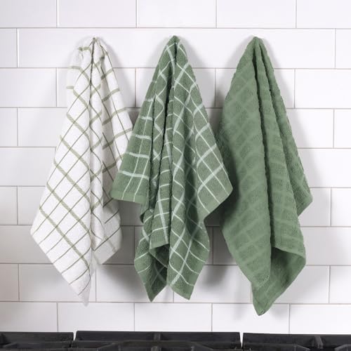 Ritz Premium 100% Cotton Terry Check Kitchen Dish Towels - Highly Absorbent, Super Soft, Long-Lasting, 25"x15", 3-Pack, Juniper - color: Juniper, size: 3-Pack - Kitchen Towel