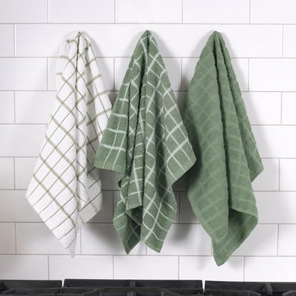Ritz Premium 100% Cotton Terry Check Kitchen Dish Towels - Highly Absorbent, Super Soft, Long-Lasting, 25"x15", 3-Pack, Juniper - color: Juniper, size: 3-Pack - Kitchen Towel
