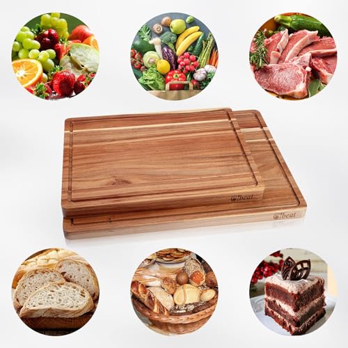 GAOMON Acacia Extra Large Wood Cutting Board, 1.5 Inches Thick Butcher Block, Reversible Wooden Kitchen Block, Cheese Charcuterie Board, with Side Handles and Juice Grooves, 20 x 15 Inch - size: 20.4"L x 15.6"W