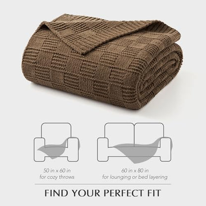 EVERGRACEHOME Modern Checkered Chenille Throw Blanket, 50x60, Camel Brown | Lightweight Warmth, All-Season Breathability, OEKO-TEX certified, Timeless Grid Pattern, Farmhouse Throw for Couch, Bed, Sofa - color: Camel Brown, size: 50" X 60"