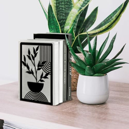 5.3"x4.3"x7.9" Metal Bookends, Heavy Duty Book Ends for Shelves | Bohemian Leaves Theme Cast Iron Book Supports, 1 Pair Decor Stoppers for Desk, Library, Office & Home Shelves - style: Bohemian Leaves