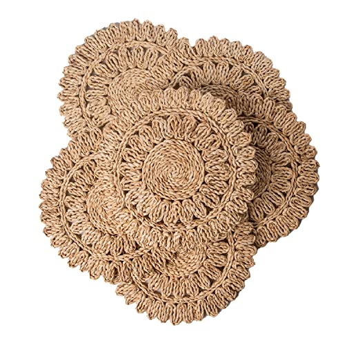 13.8" Set of 6 Round Woven Corn Husk Placemats by Laquedecraft | Protects Tables from Heat & Scratches, Perfect for Everyday Dining, Family Gatherings and Holiday Entertaining - size: Set of 6 (Dia 13.8)