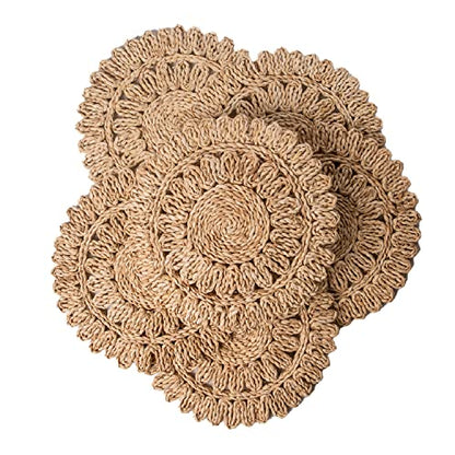 13.8" Set of 6 Round Woven Corn Husk Placemats by Laquedecraft | Protects Tables from Heat & Scratches, Perfect for Everyday Dining, Family Gatherings and Holiday Entertaining - size: Set of 6 (Dia 13.8)