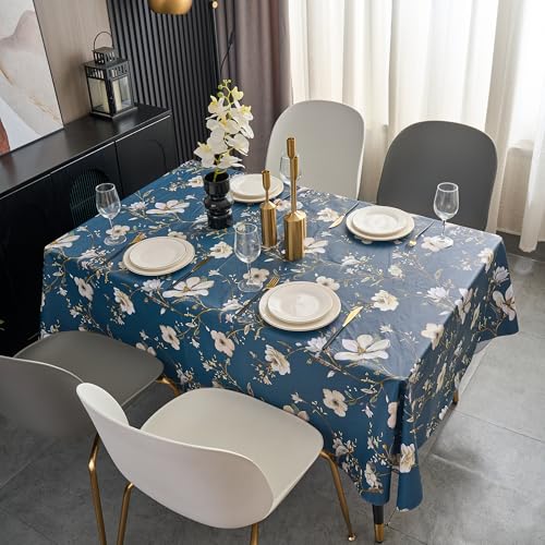 Pioggia Vinyl Tablecloth with Flannel Backing - Waterproof, Oil-Proof, Easy to Clean -Plastic Table Cloth - Perfect for Dining Tables, Kitchen Tables, Parties (Blue Flower, 54×54 Inch Square) - color: Blue Flower, size: 54" x 54" (Square)