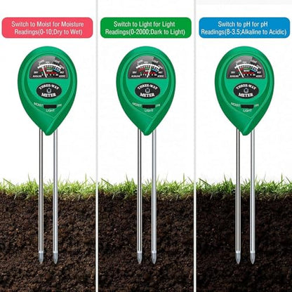 Soil pH Meter, MS02 3-in-1 Soil Moisture/Light/pH Tester Gardening Tool Kits for Plant Care, Great for Garden, Lawn, Farm, Indoor & Outdoor Use (Green)