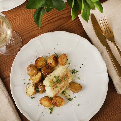 Gibson Elite Vista Rossio - Made In Portugal - 12 Piece Dinnerware Set for 4, White Ceramic Plates and Bowls Sets, Stoneware Dishware Set with Scalloped Edge, Dinner Plates Salad Plates & Cereal Bowls - color: White (Vista Rossio Dinnerware)