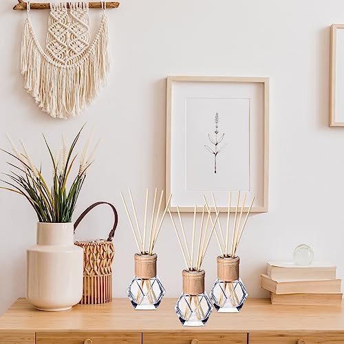 Roshtia 4 Set Reed Diffuser Bottle Empty Refillable Fragrance Glass Diffuser Bottles Set with Wooden Caps Rattan Sticks 50ml 1.7 oz Irregular Glass Jars for DIY Fragrance