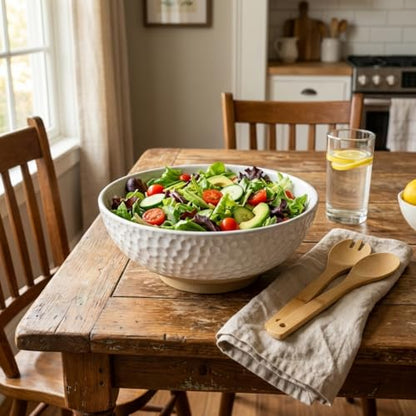 Large Ceramic Dinner Bowl - Handmade Salad Bowl Set, 58 oz. Dishwasher and Oven Safe, Vanilla White 9.5 inch”