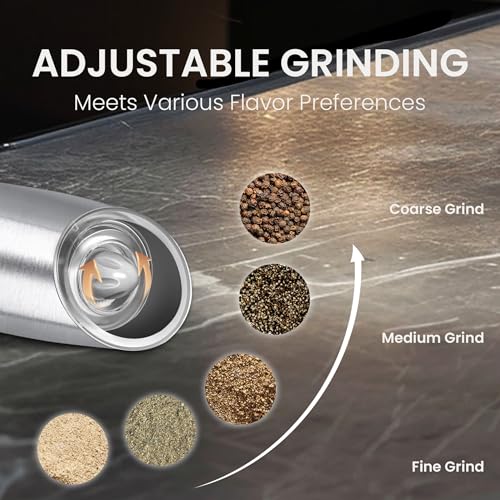 Battery Operated Salt And Pepper Grinder Set 2 Pack (Silver) | Gravity-Activated Automatic Grinder With Led Light & Adjustable Coarseness, Each Uses 6 Aaa Batteries,Kitchen Daily Seasoning - color: Battery/2pcs/Silver