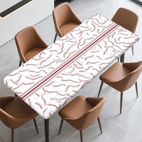 Rectangle Fitted Tablecloth with Elastic Edge for 6 Foot Tables | Polyester Waterproof Table Cover Stain-Resistant Wipeable Table Cloth for Dining, Camping, Outdoor Lndoor 72" x 30" - color: Baseball, size: 72" x 30" (Rectangular)