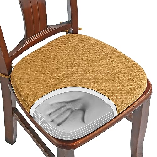BUYUE Luxury 100% Pure Memory Foam Chair Cushion 1 Pack, Jacquard 16" U-Shape Comfortable Dining Chair Pad, Removable Slip Resistant Kitchen Chair Seat Cushion, (1 piece, Ocher) - color: Ocher
