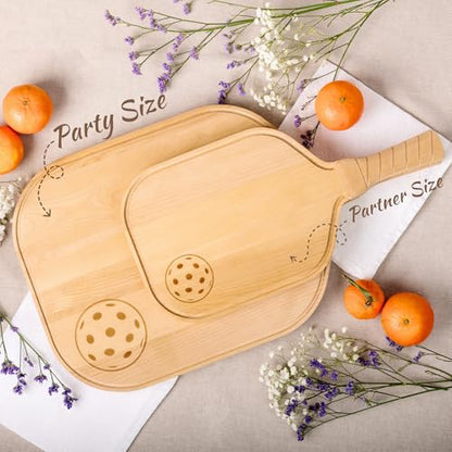 Pickleball Charcuterie & Cutting Board, Pickleball Gift, Party Size - 22.5 x 5.5 x 0.75”, Birch Wood, Paddle Shape with Handle, Mineral Oil Finish - size: 22.5"L x 12.8"W