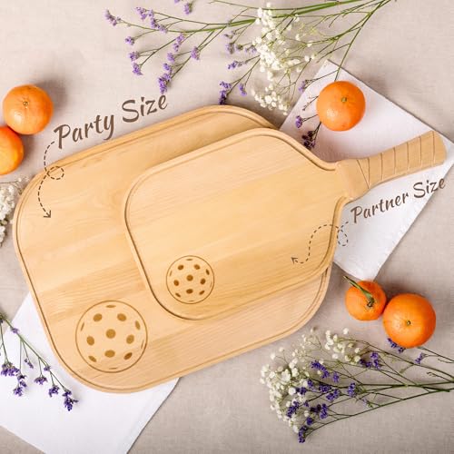 Pickleball Charcuterie & Cutting Board, Pickleball Gift, Partner Size - 17 x 8.5 x 0.75”, Birch Wood, Paddle Shape with Handle, Mineral Oil Finish - size: 17"L x 8.5"W