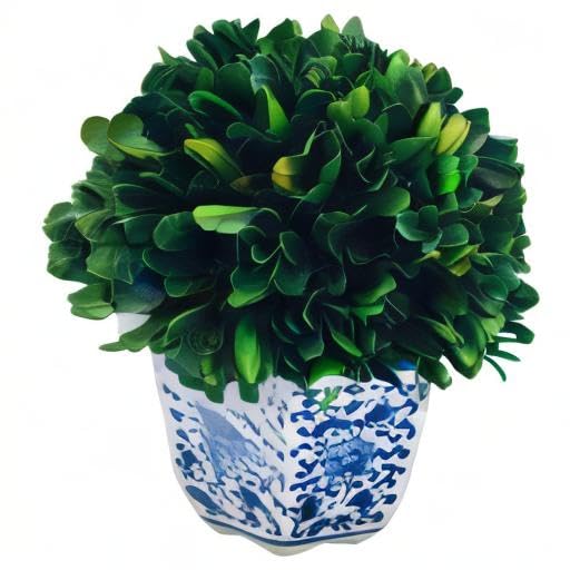 Galt International 7" Naturally Preserved Real Boxwood Ball in Hand-Painted Blue & White China Pot Planter Green Indoor Plant Home Decor (Small 7" Tall Topiary) - size: Small 7"