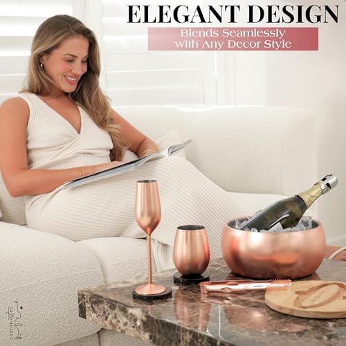Gusto Nostro 4.1L Insulated Ice Bucket with Lid and Tongs, Double Wall Stainless Steel Ice Bucket Large, BPA Free Ice Bucket for Cocktail Bar, Keeps Champagne, Wine, Beer Chill for Parties (Rose) - color: Rose