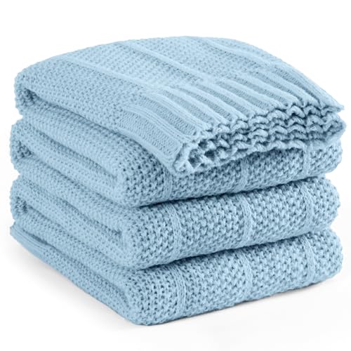 Carriediosa Knit Throw Blanket for Couch 50x60 Stripe Cable Knitted Throws | Light Blue, Soft Textured Neutral Fall Blankets, Cozy Decorative Home Decor, Cover for Bed, Sofa & Outdoor Use - color: Light Blue, size: 50" X 60"