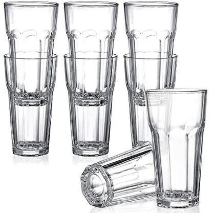 Yopay Set of 8 Highball Drinking Glasses, 12oz Lead-Free Tempered Water Glasses Thick Heavy Base, Clear Iced Hot Tea Glassware for Cocktail, Juice, Milkshake, Soda Beer Tumbler Cup (Pack of 2) - size: 12 oz (Pack of 2)