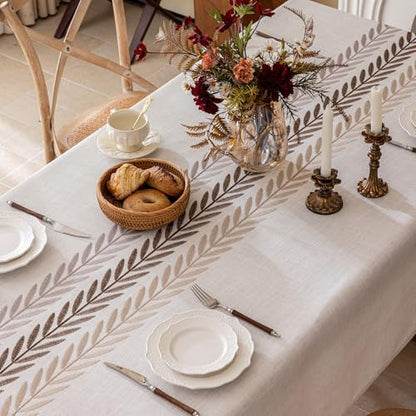 Joyfol Day Linen Tablecloths for Rectangle Table, Heavy Duty Beige Embroidery Tablecloths, Burlap Farmhouse Tablecloth, Waterproof and Wrinkle Free Table Cover, 86''x 55'' - color: Brown Wheat, size: 86" x 55" (Rectangular)
