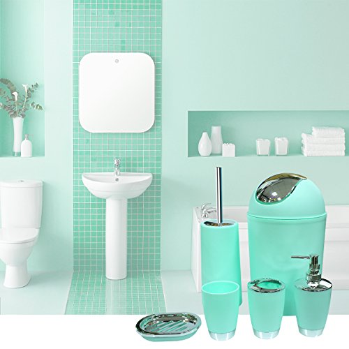Bathroom Accessories Set, 6-Piece Plastic Gift Set, Toothbrush Holder, Toothbrush Cup, Soap Dispenser, Soap Dish, Toilet Brush Holder, Trash Can (Mint Green) - color: Mint Green