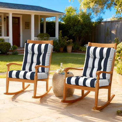 LVTXIII Outdoor Tufted Low Back Cushions Set of 2 Patio Seasonal Replacement Rocking Chair Cushion with Ties, Solid Seat and Back Chair Cushion, 42 L x 21W, Cabana Navy - color: Cabana Navy, size: 42x21x4