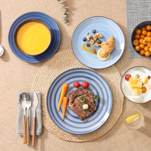 Selamica Ceramic 16-Pieces Dinnerware Set, Ceramic Dishes Set for 4, Kitchen Plates and Bowls Sets, Dinner Plates Set, Spray Black Dots, Gradient Blue - color: Gradient Blue, size: 16 Pieces