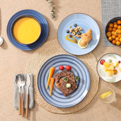Selamica Ceramic 16-Pieces Dinnerware Set, Ceramic Dishes Set for 4, Kitchen Plates and Bowls Sets, Dinner Plates Set, Spray Black Dots, Gradient Blue - color: Gradient Blue, size: 16 Pieces