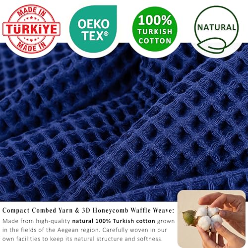 PÜSKÜL 2-Piece Natural 100% Turkish Cotton Waffle Bath Towels Extra-Large | Navy Blue, 32x63" Bath Sheet Towel, Light Soft Absorbent Quick-Dry Lint-Free Premium Honeycomb Weave Oeko-Tex Made in Turkiye - color: Navy Blue