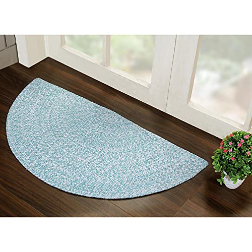 Super Area Rugs Farmhouse Braided Rug Cotton Kitchen Reversible Carpet Turquoise & White, 20" X 40" Half Circle - color: Turquoise & White, size: 1'8" x 3'4" (Semicircular)