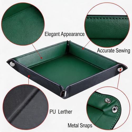 Valet Tray Desktop Storage Organizer – Vegan Leather Catchall Tray Bedside Vanity Tray Nightstand Caddy Holder for Remote Controller, Watch, Keys, Phone, Wallet, Coin, Jewelry, Midnight Green - color: Midnight Green