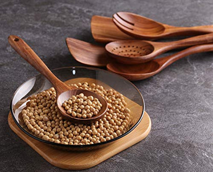 Kitchen Utensils Set, NAYAHOSE Wooden spoons for Cooking Non-stick Pan Kitchen Tool Wooden Cooking Spoons and Wooden utensil storage wooden barrel - size: 7Pcs Set