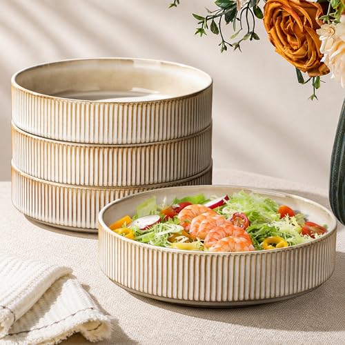 GBhome 7.5 Inch Pasta Bowls Set of 4, Ceramic Salad Bowls, Cappuccino | Double Reactive Glaze Bowls for Pasta, Noodles & Fruit, Scratch Resistant, Microwave & Dishwasher Safe - color: Cappuccino, size: Set of 4