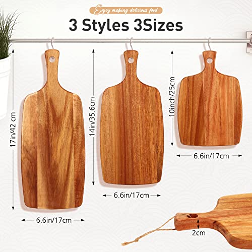 Kathfly 3 Pcs Acacia Wood Cutting Board with Handle Wooden Laser Kitchen Serving Charcuterie Board for Vegetables Meat Pizza Cheese Fruit Bread(17x7, 14x7, 10x7 Inch) - size: 17x7, 14x7, 10x7 Inch