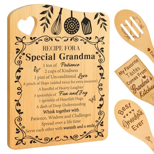 Grandma Birthday Gifts, Gifts for Grandma Bamboo Cutting Board | Mothers Day Christmas Gift for Grandma from Granddaughter Grandson, Recipe for A Special Grandma, Cutting Board with Spoon - color: Grandma