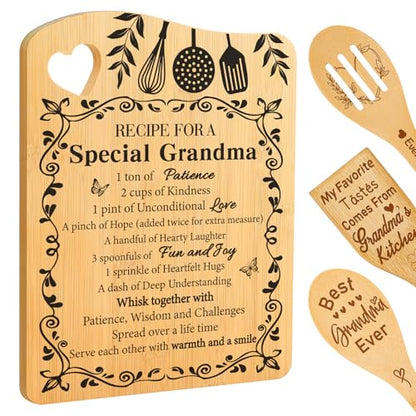 Grandma Birthday Gifts, Gifts for Grandma Bamboo Cutting Board | Mothers Day Christmas Gift for Grandma from Granddaughter Grandson, Recipe for A Special Grandma, Cutting Board with Spoon - color: Grandma