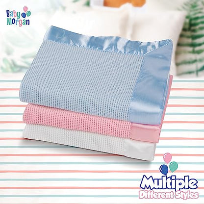 Thermal Waffle Knit Throw Blanket Satin Trim White 50" x 60" | Adult throw blanket with soft lightweight waffle knit design, satin trim & breathable layer for couch, bed & living room use. - color: White - Satin Trim