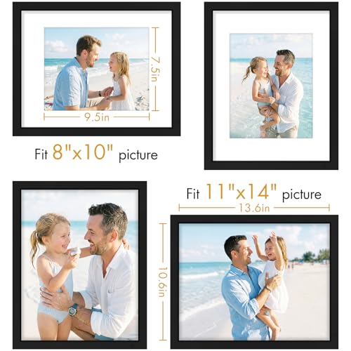 Vittanly Solid Wood 11x14 Picture Frames Set of 4, Black | 8x10 Picture Frame with Mat, Gallery Wall Frame Set, 11 x 14 Frame for Wall & Tabletop Display, Family, Pet, Christmas - color: Black, size: 11x14