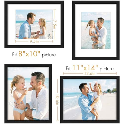Vittanly Solid Wood 11x14 Picture Frames Set of 4, Black | 8x10 Picture Frame with Mat, Gallery Wall Frame Set, 11 x 14 Frame for Wall & Tabletop Display, Family, Pet, Christmas - color: Black, size: 11x14