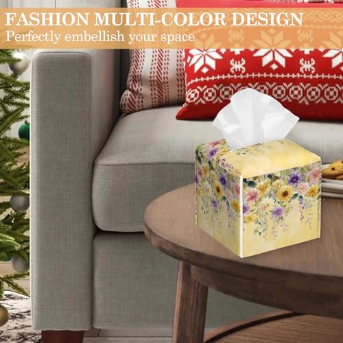 Tissue Box Cover, Yellow Wisteria Flowers Tissue Box Holder Waterproof Leather Facial Paper Organizer Dispenser for Bathroom Home Car Nightstand Vanity - color: Yellow Wisteria Flowers