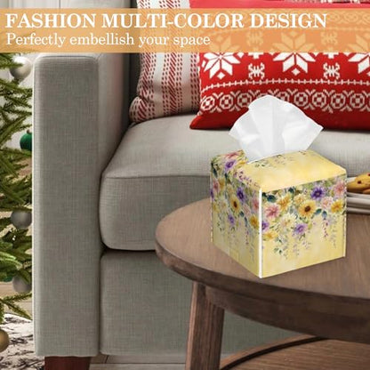 Tissue Box Cover, Yellow Wisteria Flowers Tissue Box Holder Waterproof Leather Facial Paper Organizer Dispenser for Bathroom Home Car Nightstand Vanity - color: Yellow Wisteria Flowers