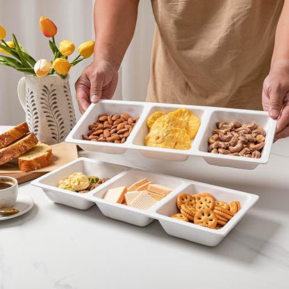 Divided Serving Tray, 14.75”x 6” Reusable 3-Section Party Platters, Condiment Serving Dishes for Entertaining, Ideal for Snacks, Appetizers, Fruit, Candy, Chip & Dip Set,White - color: Bright White 3 Section Tray