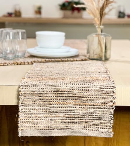 Natural Jute Table Runner 13x72 Inch – Vintage Boho Rustic Table Decor – Handwoven Table Runner in Natural Jute and Brown – Farmhouse Dining or Console Table Accent - color: Natural Jute-brown, size: 13x72 Inch.