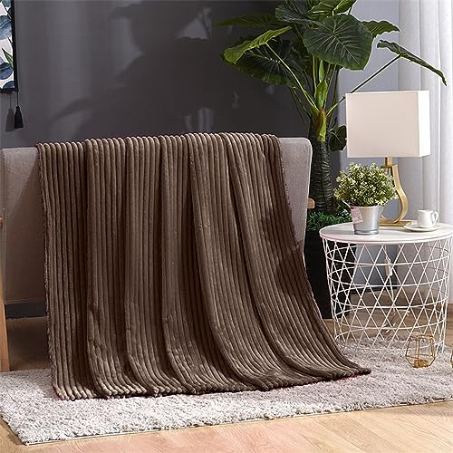 Cozy Super Soft Throw Blankets for Bed, 80x60 Inches Queen Size Solid 3D Ribbed Decorative Fluffy Blanket for Sofa Living Room, Lightweight Plush Fuzzy Warm Flannel Blankets for All Season Use - color: Brown
