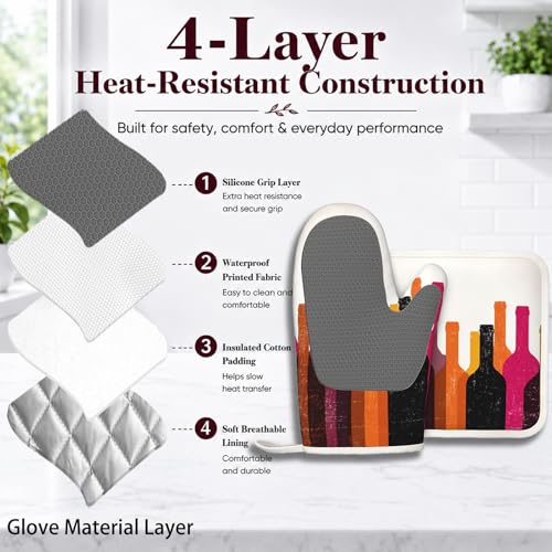 Red Wine Bottle Oven Mitt and Pot Holder with Silicone Heat Resistant Kitchen for Cooking BBQ Baking Grilling Cooking Protection - color: Red Wine Bottle