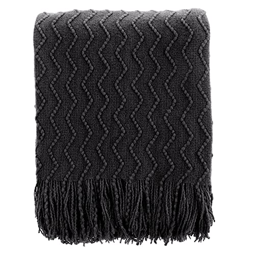 BATTILO HOME Black Throw Blanket for Couch, Boho Black Throws for Home Decor, Soft Throw Blankets for Bedroom Decor Housewarming Gifts, 50"x60" - color: Black