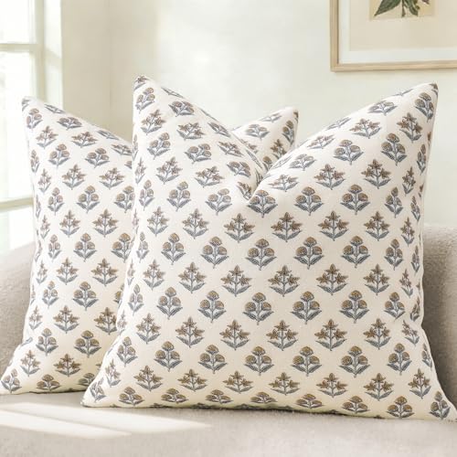 YCOLL Farmhouse Floral Euro Sham Pillow Covers 24x24 Set of 2, Rustic Country Decorative Cushion Covers Vintage Throw Pillow Covers for Bed Sofa Couch Chair Living Room Home Decor, Vintage Walnut - color: Vintage Walnut, size: 24" x 24" (Pack of 2)